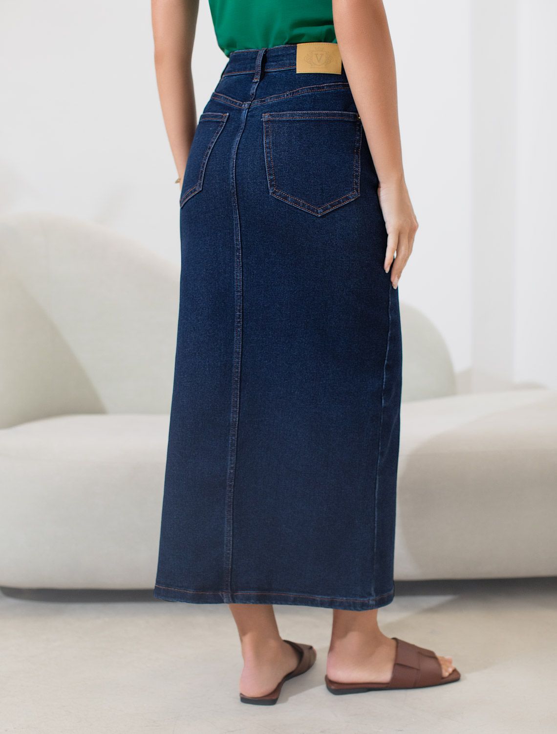 Джинсовая юбка из плотной эластичной джинсы 13OZ. D56.124 темно-синий