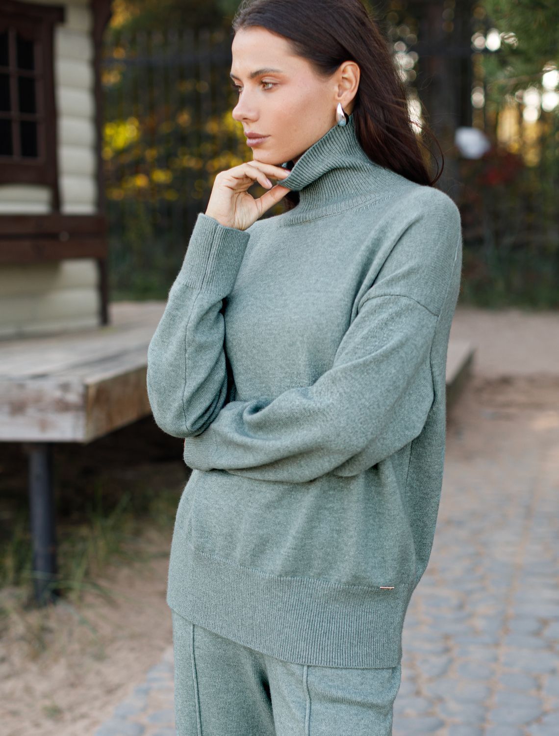 Свитер из пряжи с кашемиром D34.206 светло-оливковый меланж