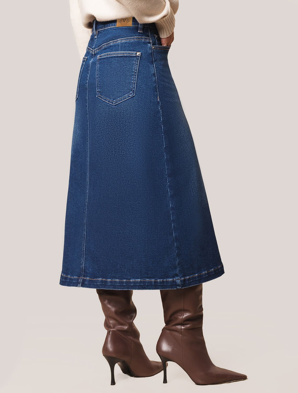 Джинсовая юбка из плотной эластичной джинсы 13.8OZ. D56.122 синий