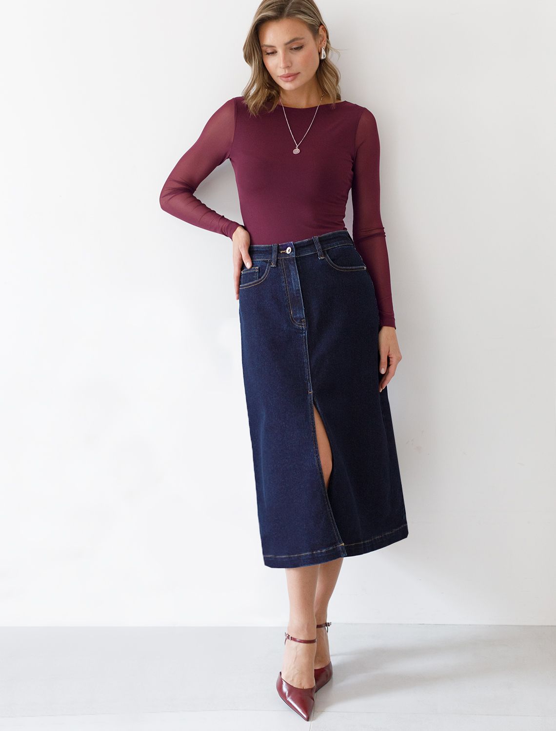 Джинсовая юбка из плотной эластичной джинсы 13.8OZ. D56.122 темно-синий