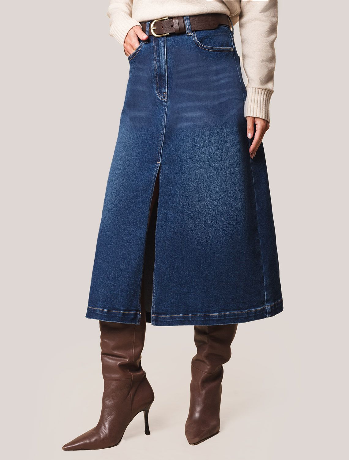 Джинсовая юбка из плотной эластичной джинсы 13.8OZ.