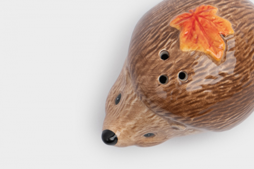 Емкость для соли или перца, 5 см, керамика, коричневая, Еж с листом, Autumn forest, 63563