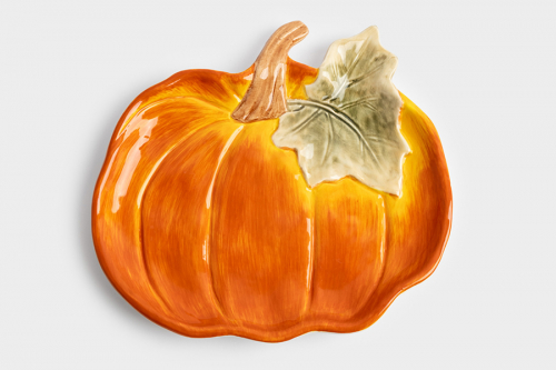 Блюдо, 22 см, керамика, оранжево-зеленое, Тыква, Bright pumpkin, 63550