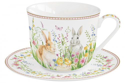 Пара чайная, 1 перс, 2 пр, 370 мл, фарфор P, белая, Кролики и цыплята, Happy Easter, 62786