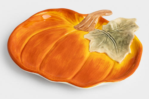 Блюдо, 22 см, керамика, оранжево-зеленое, Тыква, Bright pumpkin, 63550