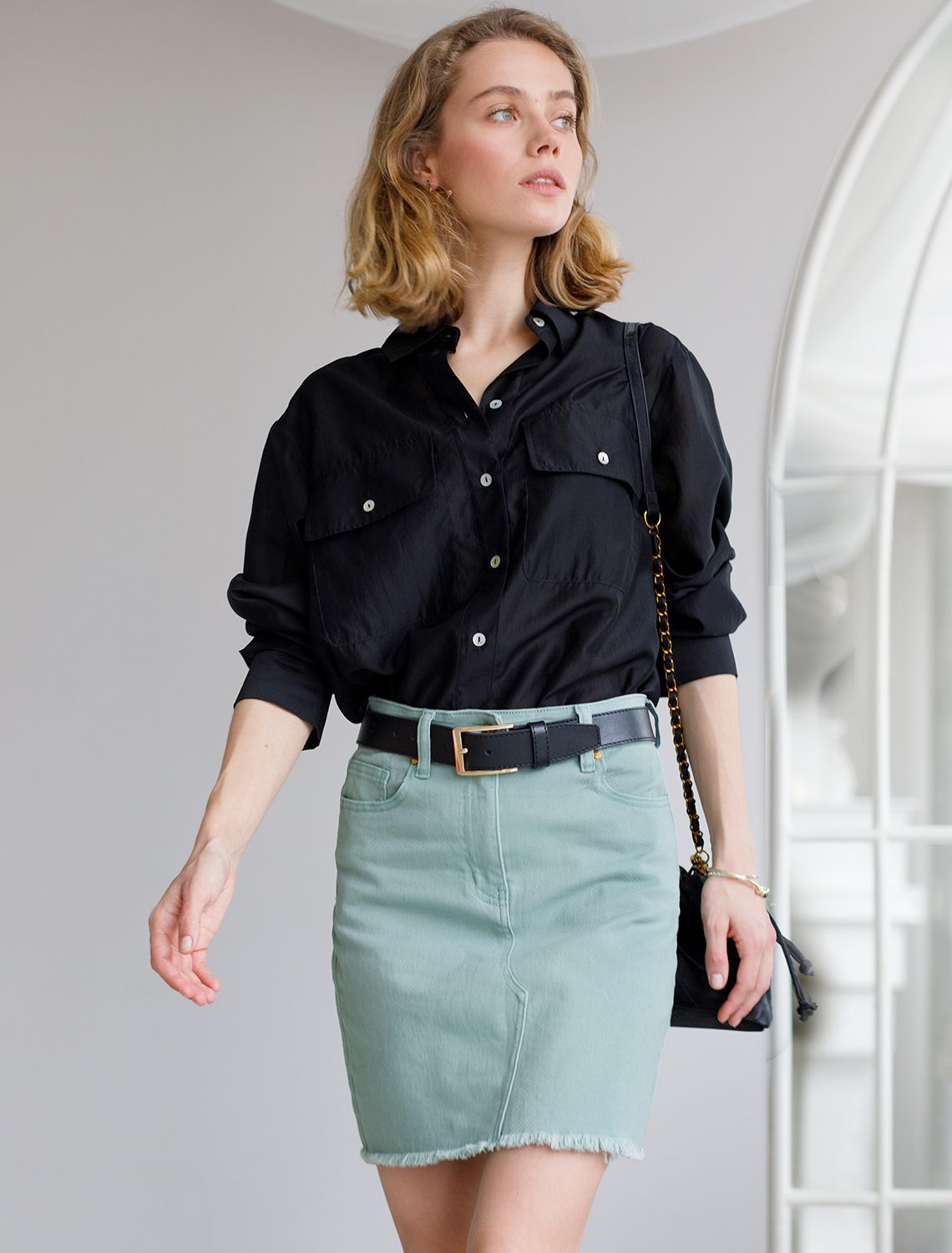 Юбка из супер-эластичного денима с необработанным краем