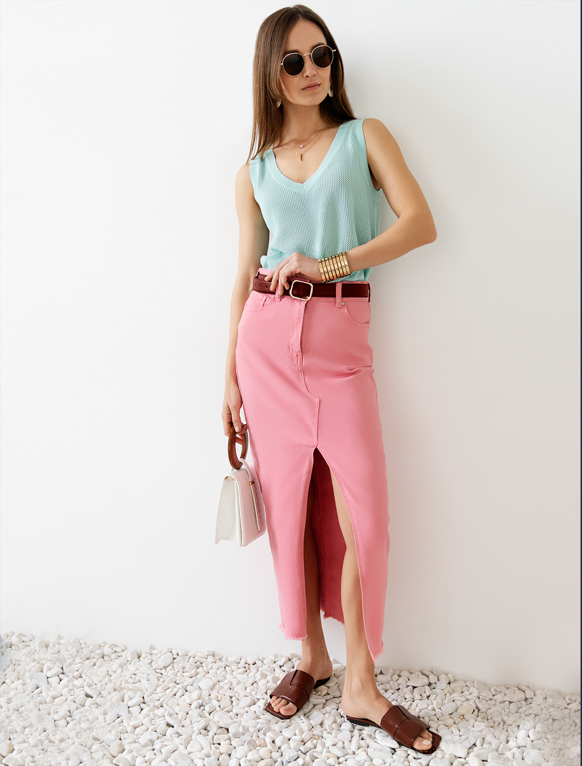 Юбка из супер-эластичного денима с необработанным краем