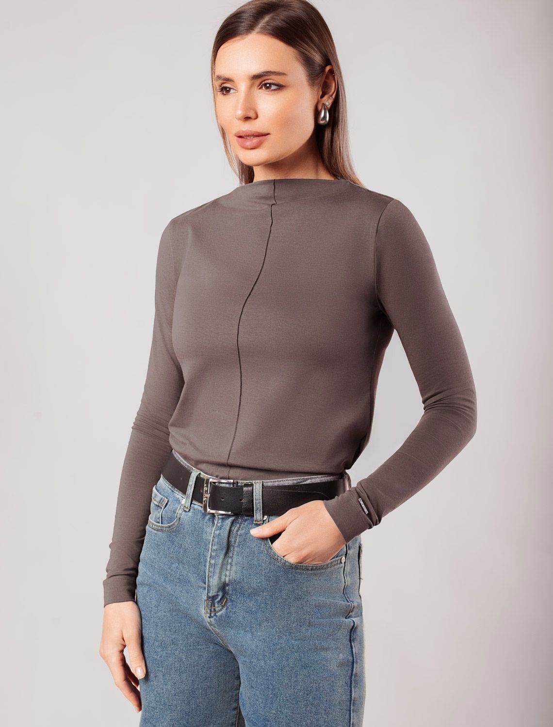 Джемпер с цельнокроеным воротом из премиального хлопка