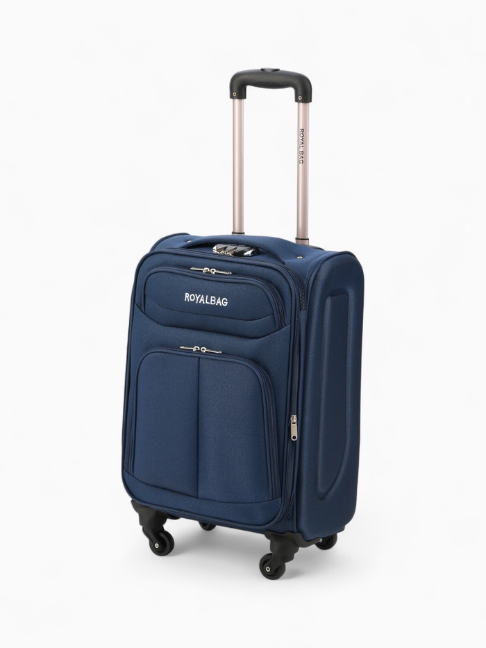 Чемодан на колёсах Royalbag маленький 46 л (S), на молнии, с увеличением, кодовый замок, 4 колеса, синий