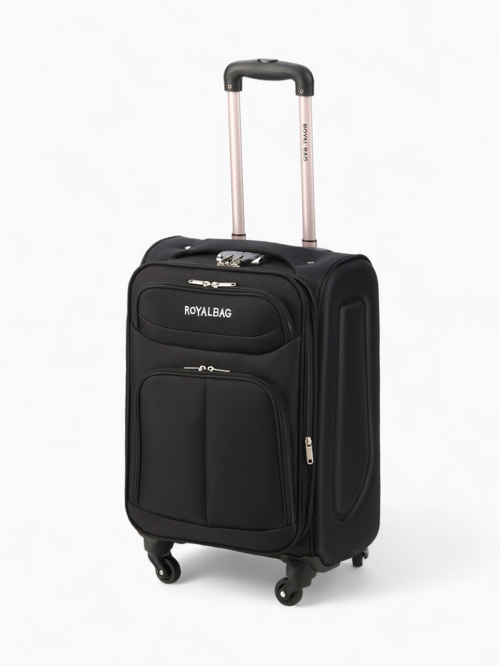 УЦЕНКА Чемодан на колёсах Royalbag маленький 46 л (S), на молнии, с увеличением, кодовый замок, 4 колеса, чёрный