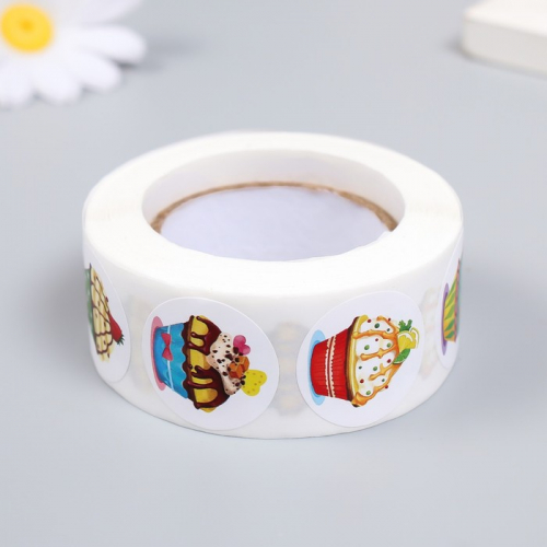 Наклейка бумага «Пирожное», d=2.5 см, 500 шт. в рулоне, 3×6.5×6.5 см