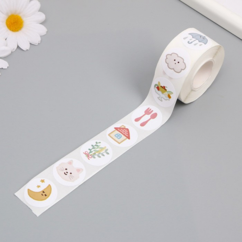 Наклейка бумага «Котик на даче», d=2.5 см, 500 шт. в рулоне, 3×5.5×5.5 см