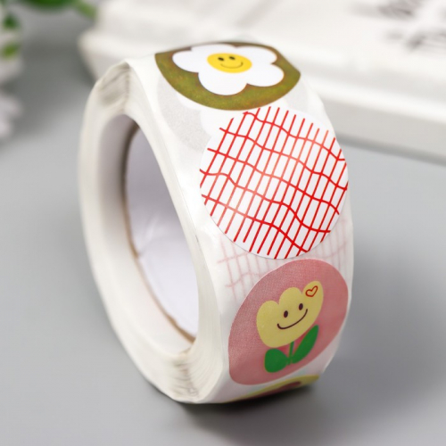Наклейка бумага «Цветочки», d=2.5 см, 500 шт. в рулоне, 3×6.5×6.5 см