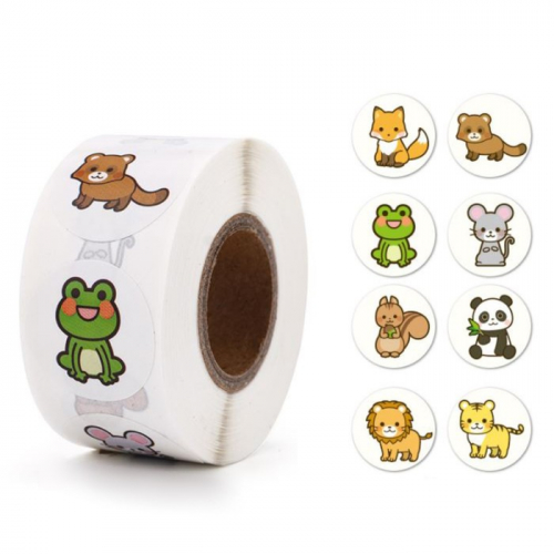Наклейка бумага «Лесные звери», d=2.5 см, 500 шт. в рулоне, 3×6.5×6.5 см