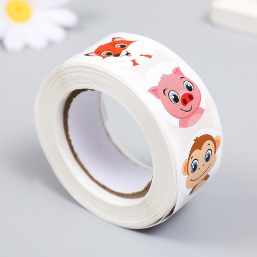 Наклейка бумага «Зверята - эмоции», d=2.5 см, 500 шт. в рулоне, 3×6.5×6.5 см