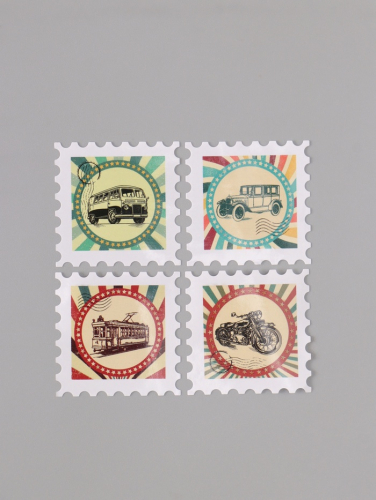 Наклейка бумага «Марки. Ретро транспорт», 3×3 см, 200 шт. в рулоне