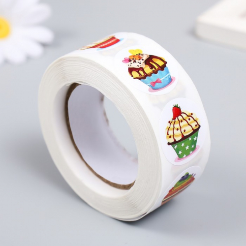 Наклейка бумага «Пирожное», d=2.5 см, 500 шт. в рулоне, 3×6.5×6.5 см