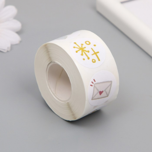 Наклейка бумага «Котик и мишка», d=2.5 см, 500 шт. в рулоне, 3×5.5×5.5 см