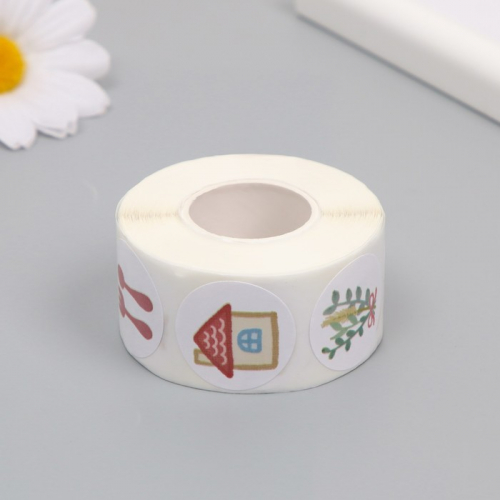 Наклейка бумага «Котик на даче», d=2.5 см, 500 шт. в рулоне, 3×5.5×5.5 см