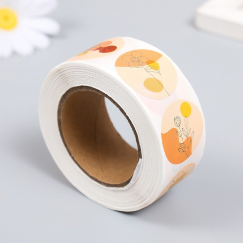 Наклейка бумага «Абстракция. Цветы», d=2.5 см, 500 шт. в рулоне, 3×6.5×6.5 см