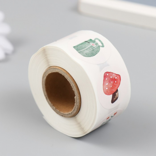 Наклейка бумага «Акварельные рисунки», d=2.5 см, 500 шт. в рулоне, 3×6.5×6.5 см