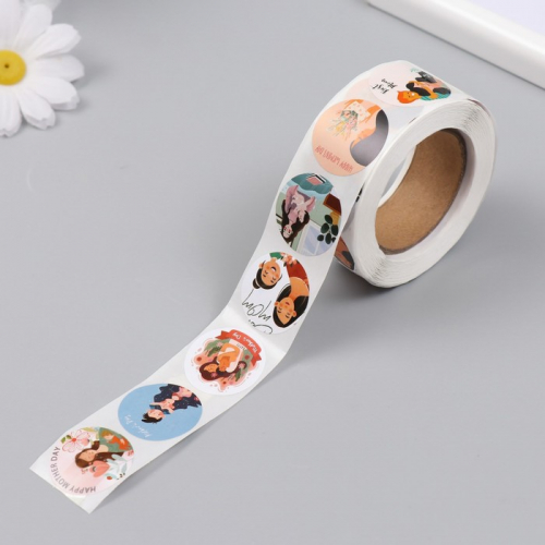 Наклейка бумага «День матери», d=2.5 см, 500 шт., в рулоне