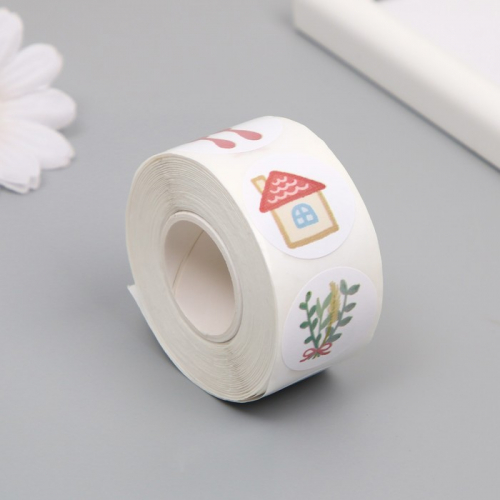 Наклейка бумага «Котик на даче», d=2.5 см, 500 шт. в рулоне, 3×5.5×5.5 см