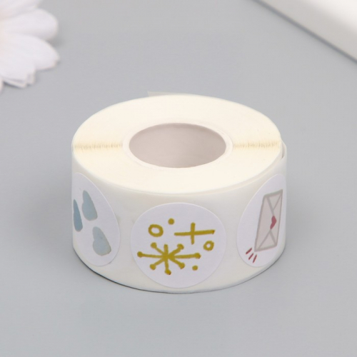 Наклейка бумага «Котик и мишка», d=2.5 см, 500 шт. в рулоне, 3×5.5×5.5 см