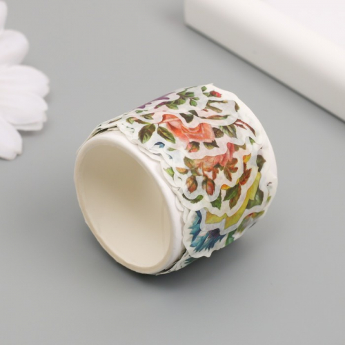 Наклейка бумага «Садовые цветы», d=3 см, 100 шт. в рулоне, 3.5×3.5 см