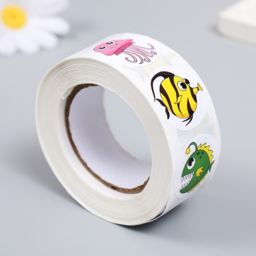 Наклейка бумага «Подводный мир», d=2.5 см, 500 шт. в рулоне, 3×6.5×6.5 см