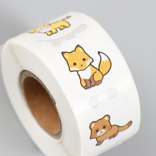 Наклейка бумага «Лесные звери», d=2.5 см, 500 шт. в рулоне, 3×6.5×6.5 см