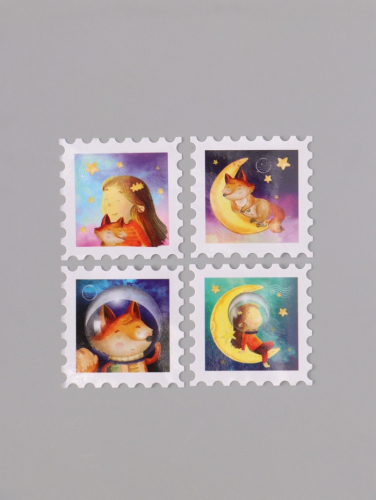 Наклейка бумага «Марки. Лисёнок», 3×3 см, 200 шт. в рулоне