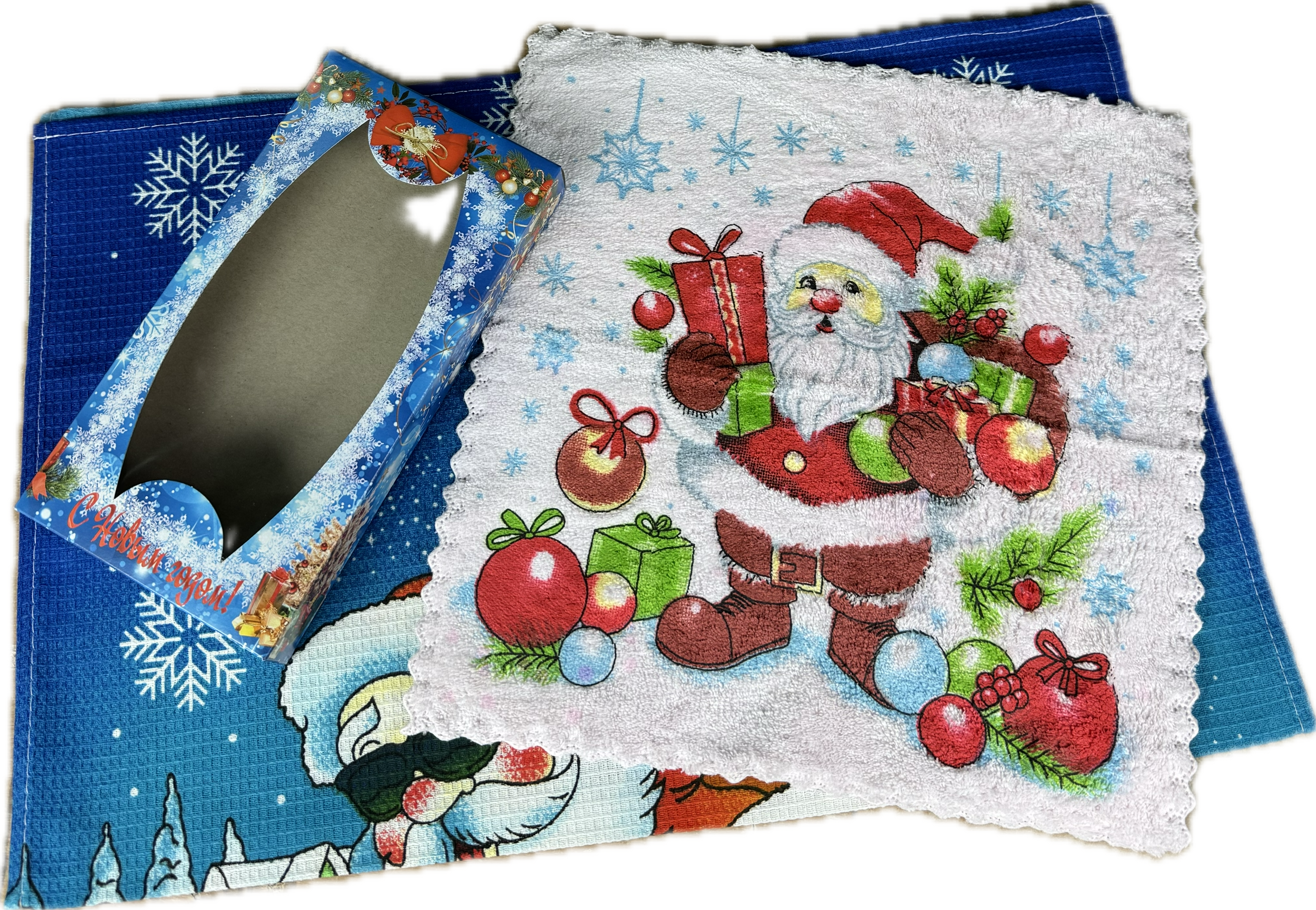 Набор вафельное полотенце и салфетка микрофибра 002 - 283 НОВОГОДНЯЯ ШОКОЛАДКА 2 пр р-р 50х60 и 30х30