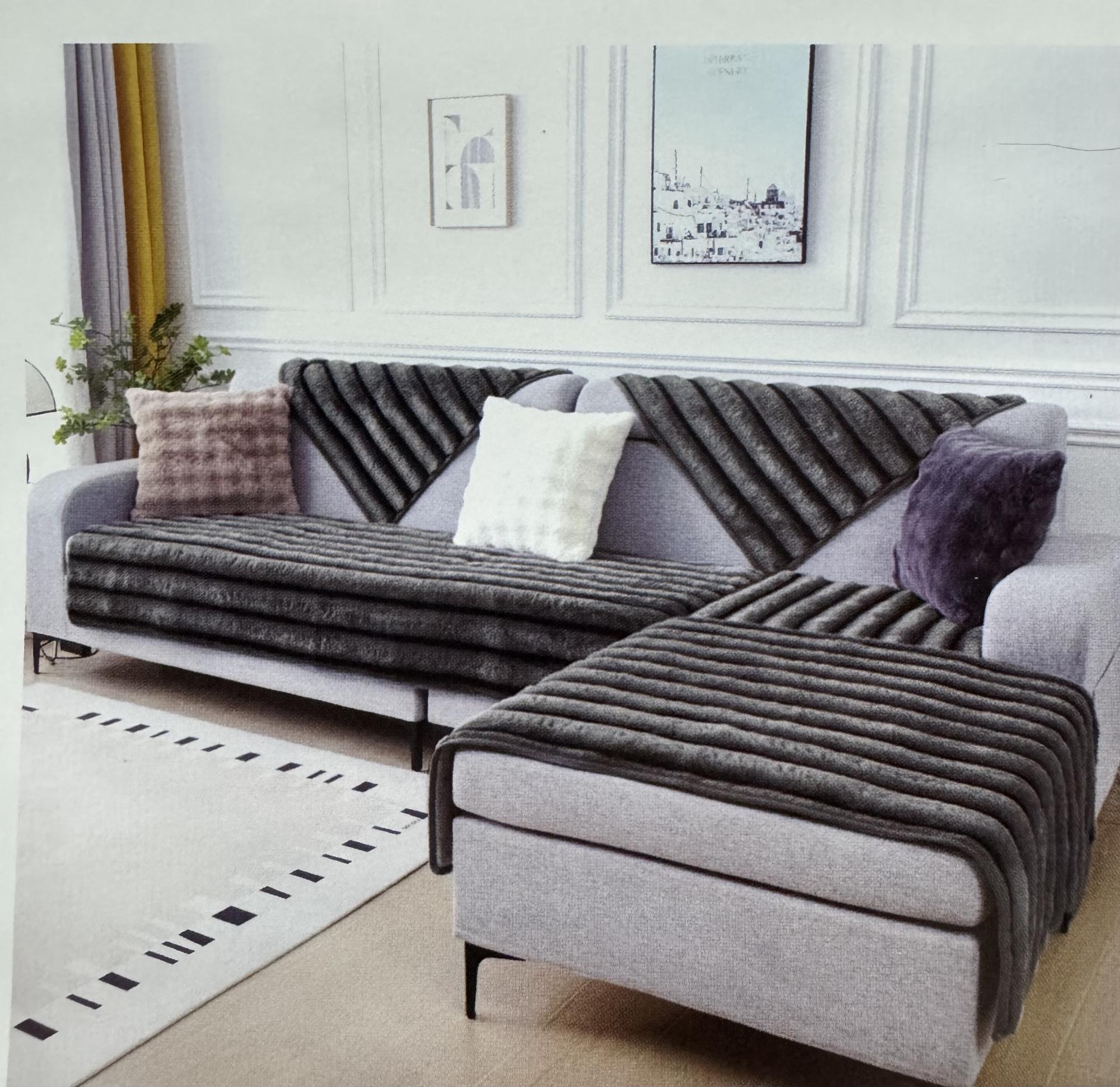 Набор меховых дивандеков ШИНШИЛЛА 3 пр р-р 90х210 1 шт и 90х160 2 шт - антрацит