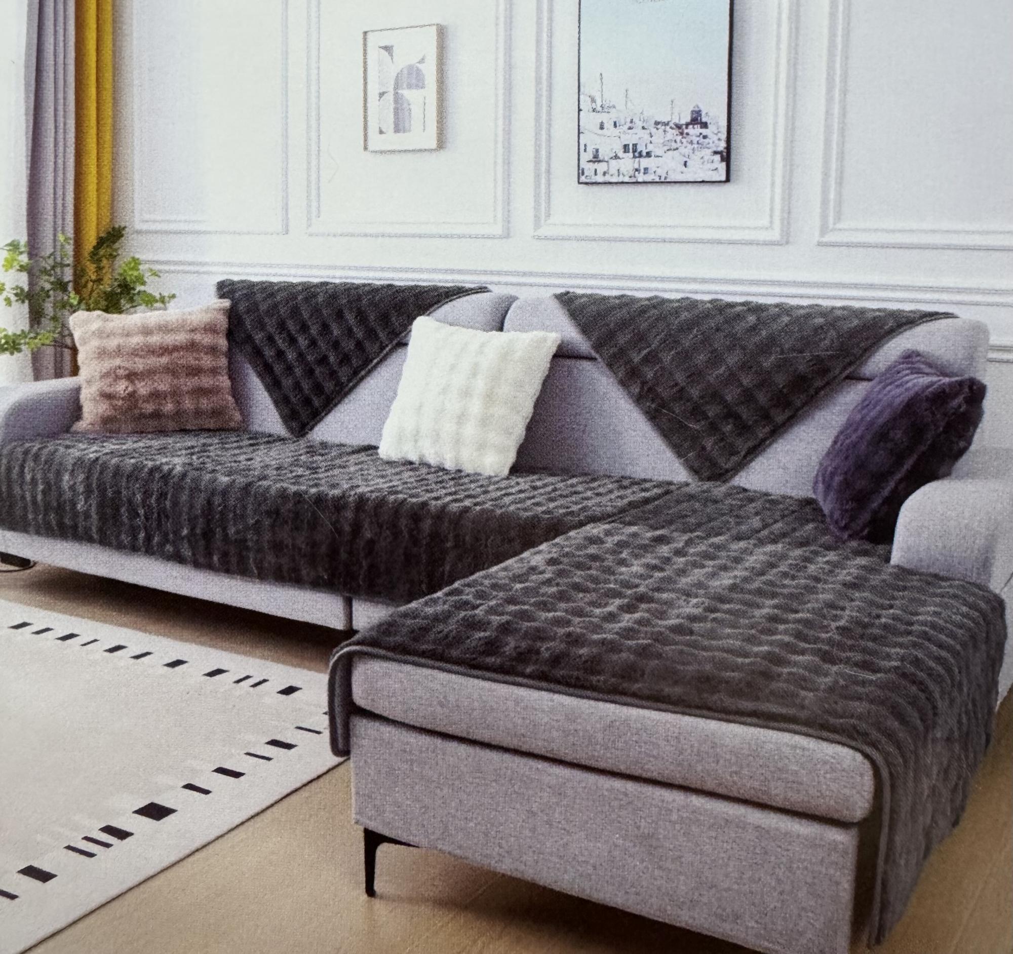 Набор меховых дивандеков КВАДРАТ 3 пр р-р 90х210 1 шт и 90х160 2 шт - антрацит