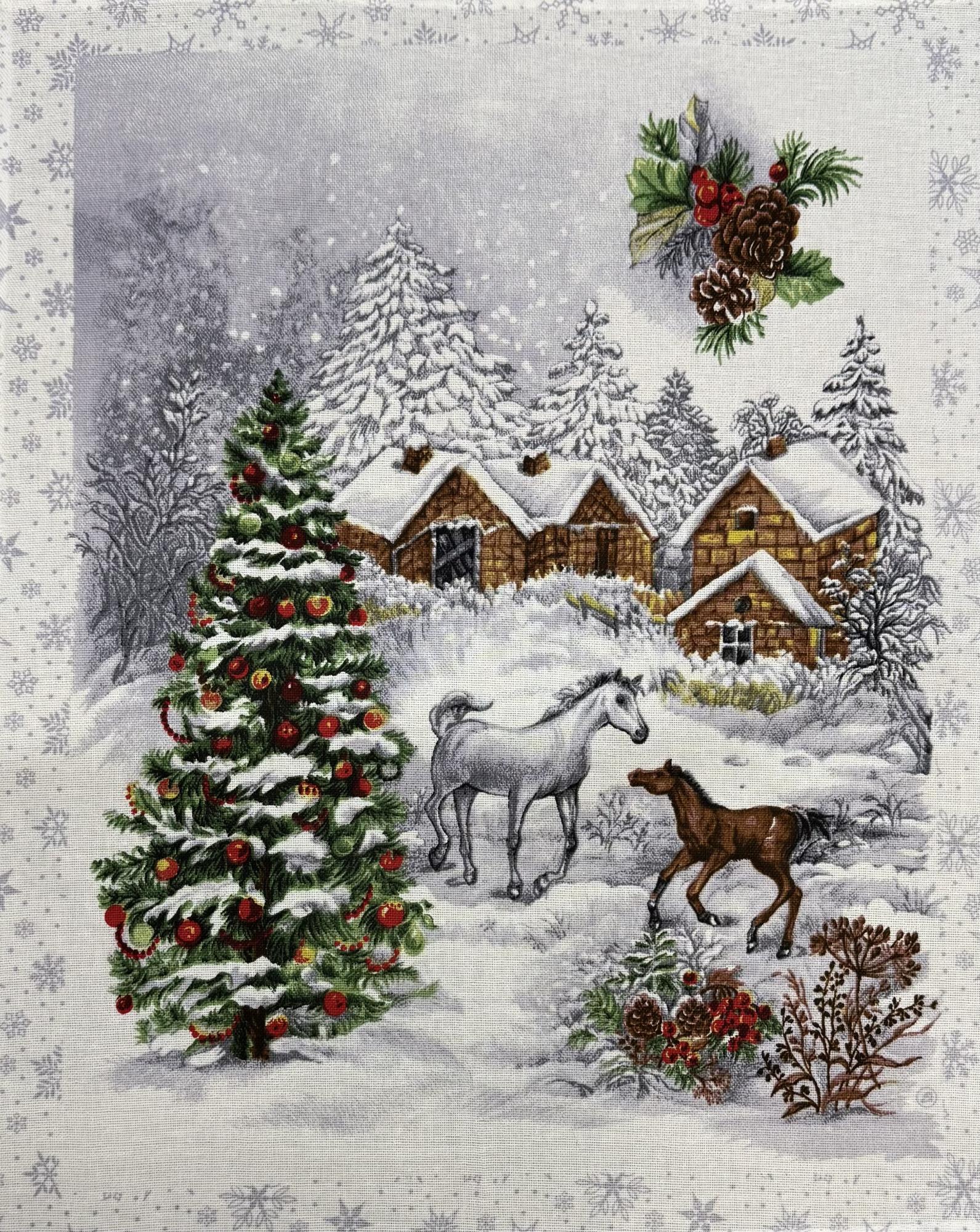 Полотенце рогожка СТУДЕНАЯ ПОРА - лошадки р-р 50х60