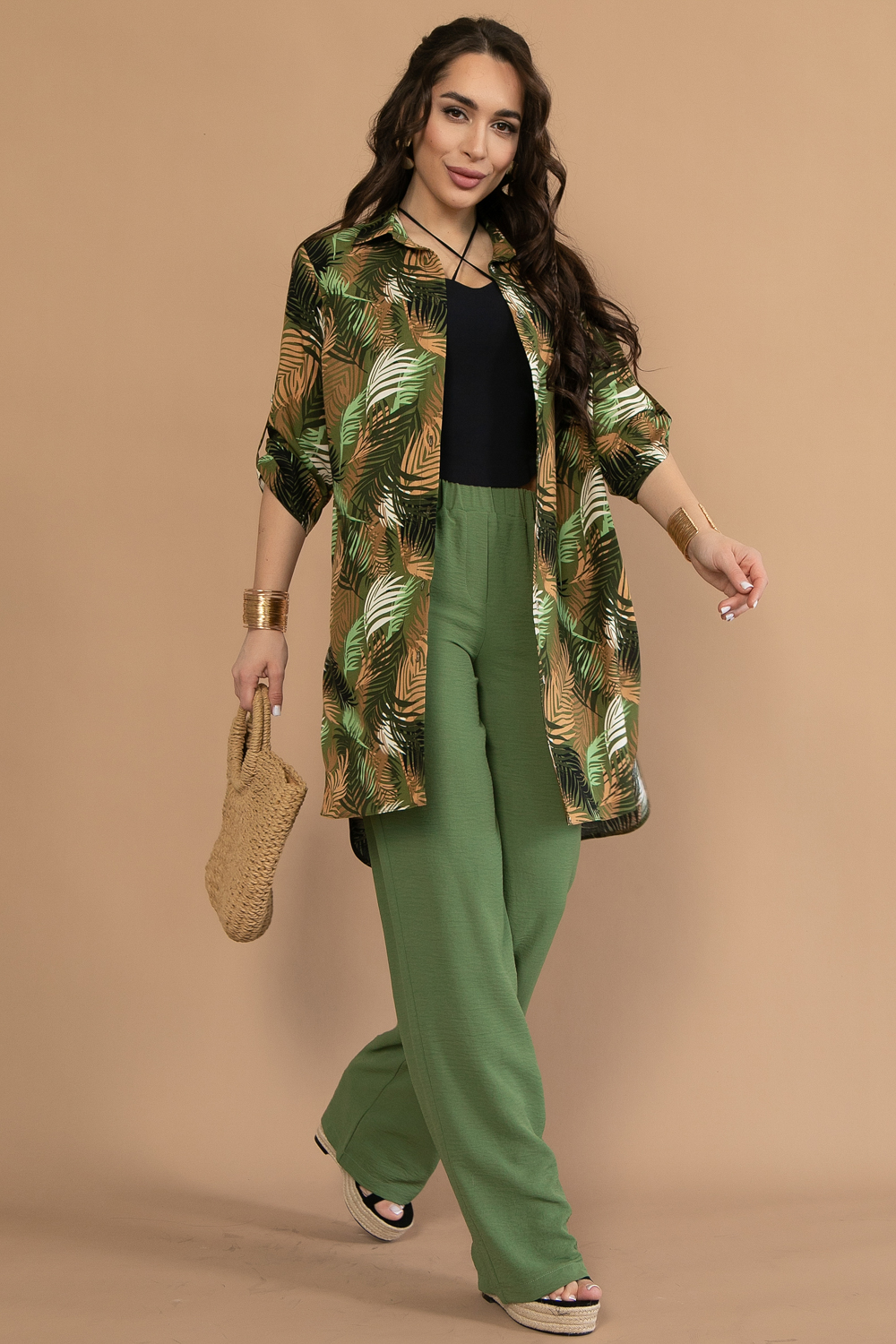 СТ. ЦЕНА 1520 руб//Рубашка Леона (листья/зелёный)