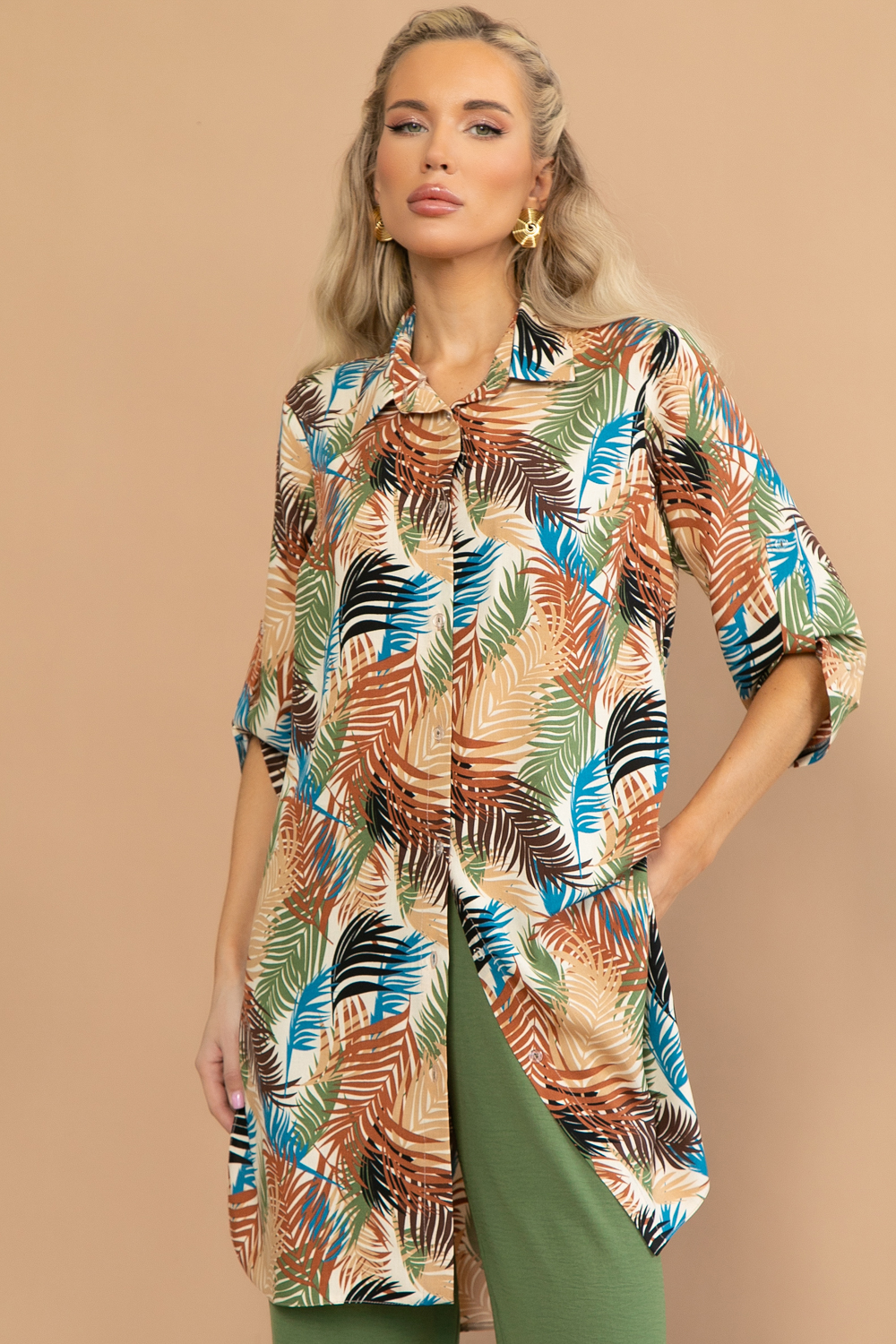 СТ. ЦЕНА 1520 руб//Рубашка Леона (листья/беж)