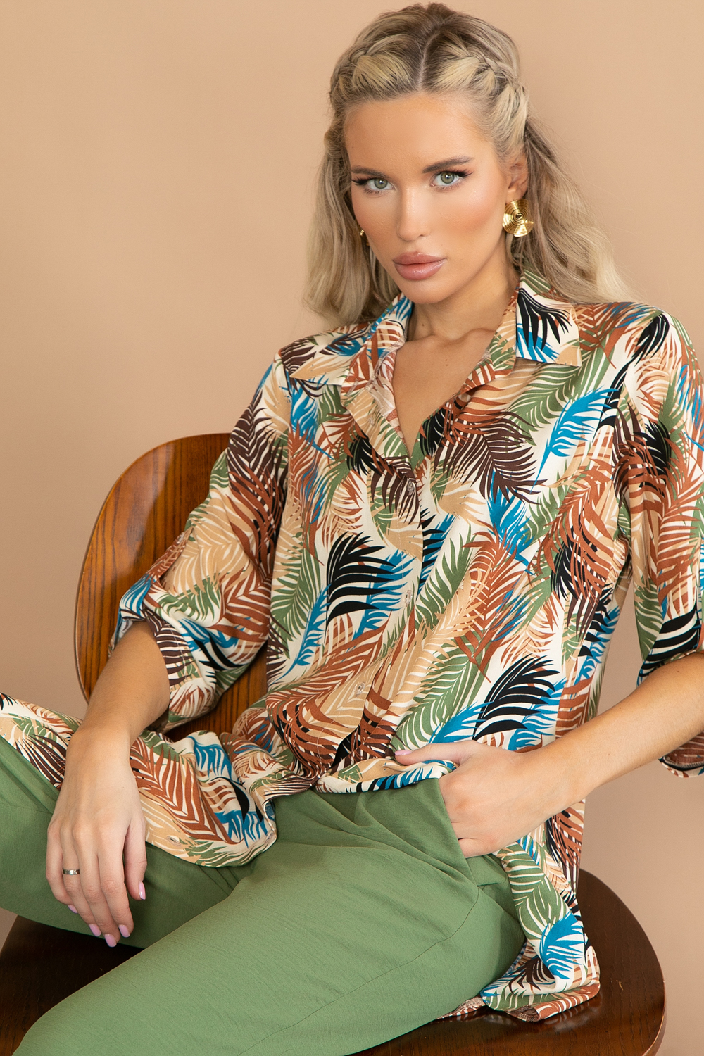 СТ. ЦЕНА 1520 руб//Рубашка Леона (листья/беж)