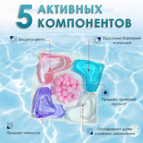 Капсулы для стирки белья 5 в 1 концентрированные LAUNDRY BEADS, контейнер 30 шт.