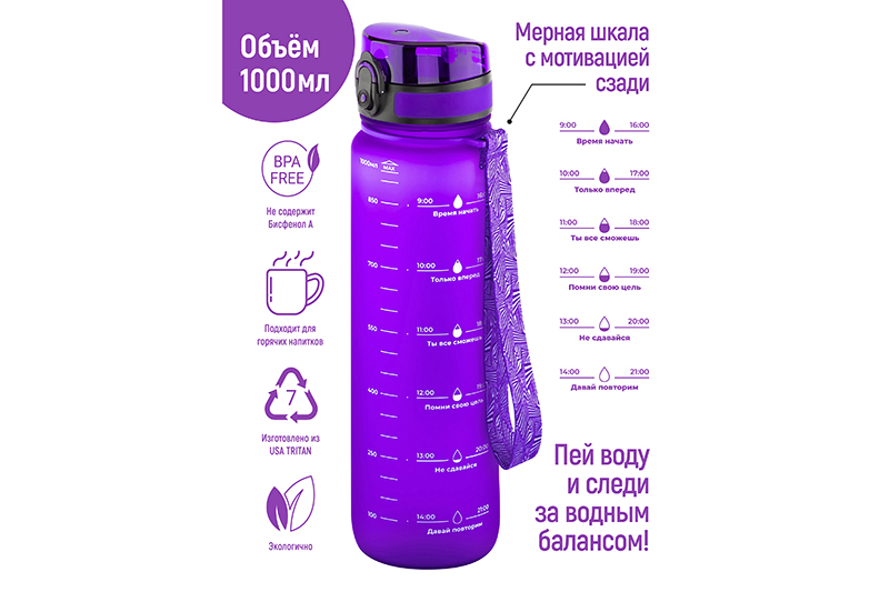 БЫЛО 1244 руб!!Бутылка для воды 1000 мл 7,8*7,8*28,5 см