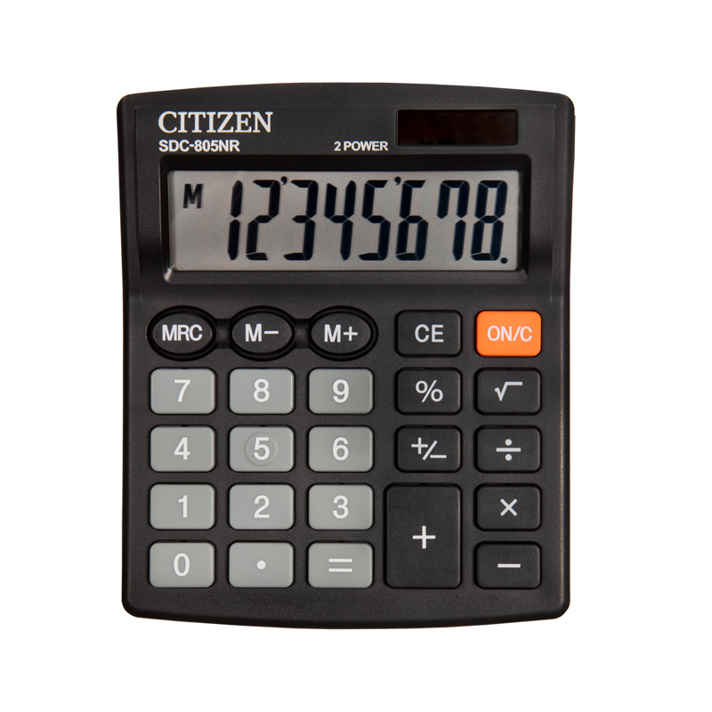Калькулятор настольный Citizen SDC-805NR, 8 разр., двойное питание, 105*120*21мм, черный 268476
