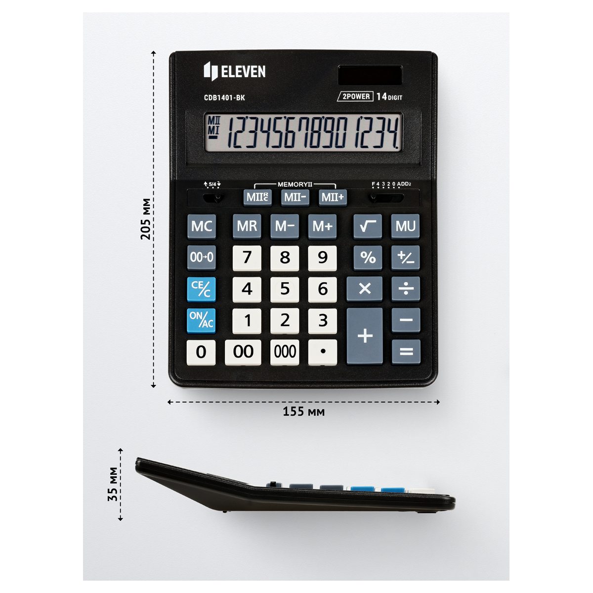 Калькулятор настольный Eleven Business Line CDB1401-BK, 14 разрядов, двойное питание, 155*205*35мм, черный 339193