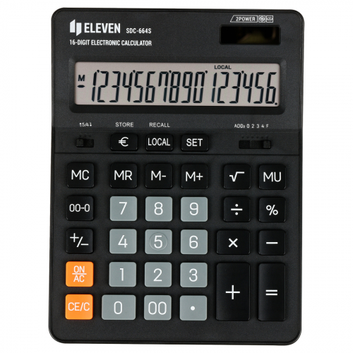 Калькулятор настольный Eleven SDC-664S, 16 разрядов, двойное питание, 155*205*36мм, черный 339208