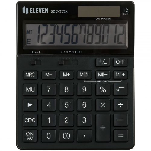 Калькулятор настольный Eleven SDC-333X-BK, 12 разрядов, двойное питание, 125*155*31мм, черный 365637
