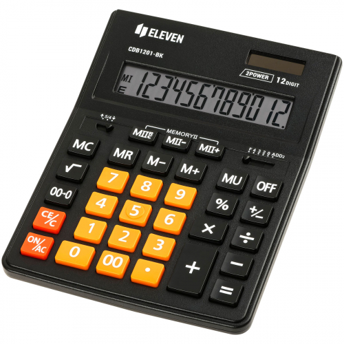 Калькулятор настольный Eleven Business Line CDB1201-BK/OR, 12 разрядов, двойное питание, 155*205*35мм, черный/оранжевый 365633