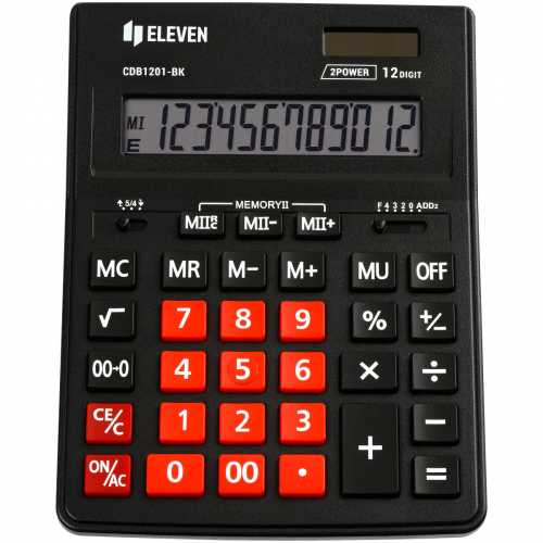 Калькулятор настольный Eleven Business Line CDB1201-BK/RD, 12 разрядов, двойное питание, 155*205*35мм, черный/красный 365634