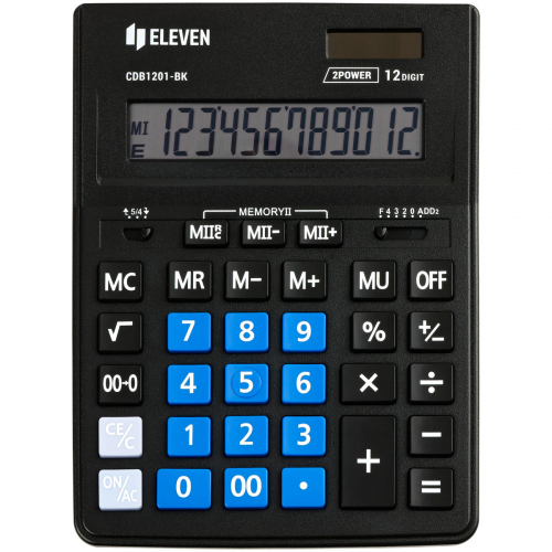 Калькулятор настольный Eleven Business Line CDB1201-BK/BL, 12 разрядов, двойное питание, 155*205*35мм, черный/синий 365632