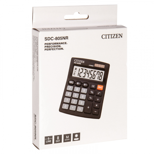 Калькулятор настольный Citizen SDC-805NR, 8 разр., двойное питание, 105*120*21мм, черный 268476
