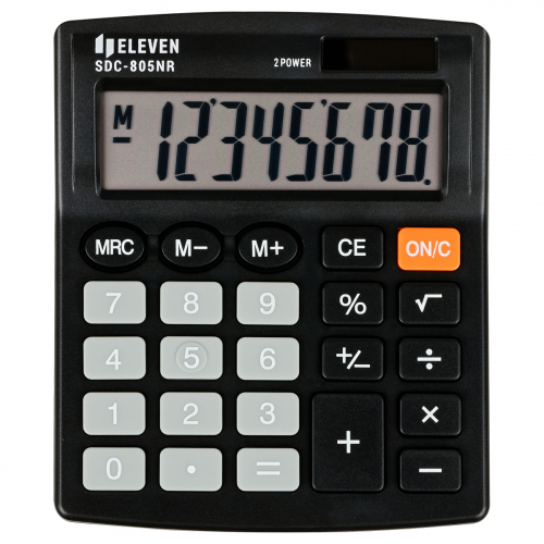 Калькулятор настольный Eleven SDC-805NR, 8 разр., двойное питание, 127*105*21мм, черный 339209